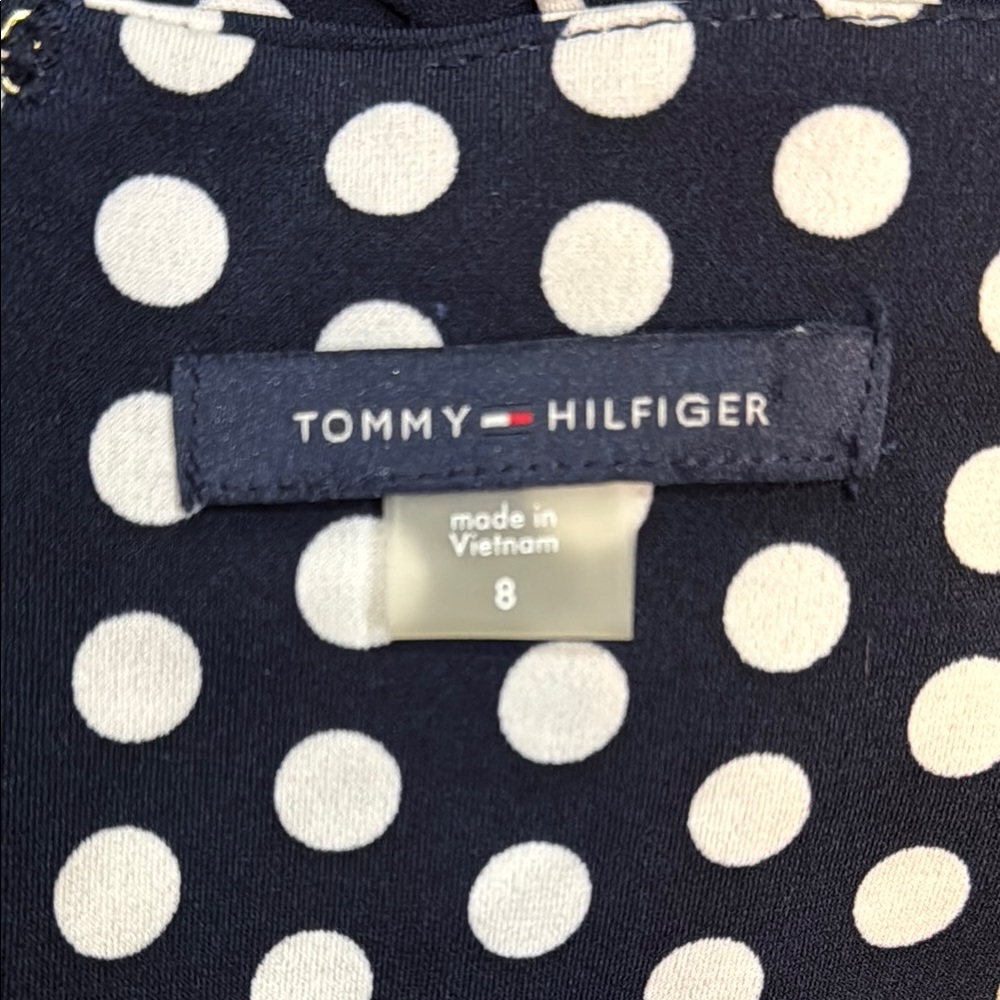 Tommy Hilfiger Navy and White Long Sleeve Polka Dot Women’s Dress Size 8 - Picture 11 of 12